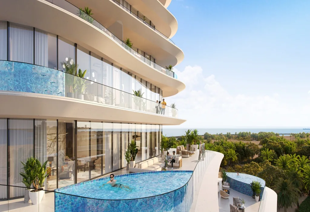 Dolce Residences by Wyndham, Al Marjan Island — terrace pool and residences overlooking the Arabian Gulf
