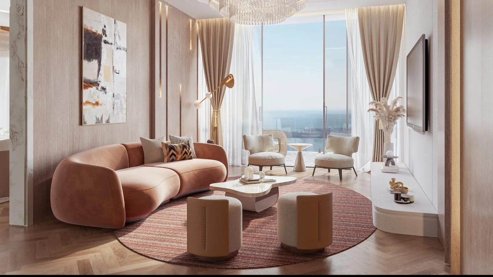 Penthouse living room with corner glazing